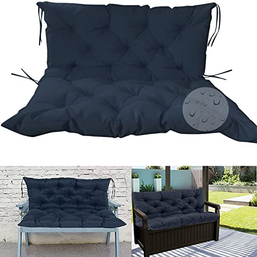 Sitzbank-Kissen-Pad, Wasserdichte Bankkissen mit Rückenlehnenbändern for den Innen- und Außenbereich, mehrfarbig, mehrere Größen(Navy,120 * 100 * 10cm) von ZBORAVPIX