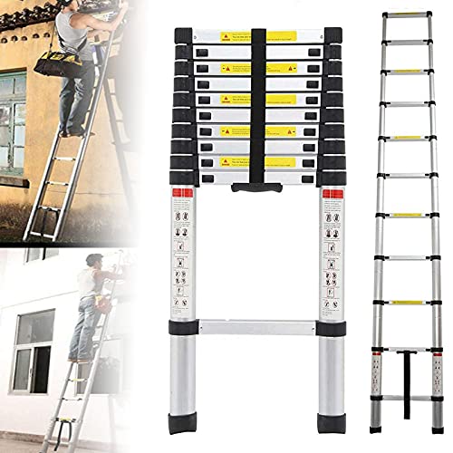 Tragbare Teleskop-Dachbodentreppe, Teleskopleiter aus Aluminium, silberfarben, Federverriegelung, rutschfest, mehrere Größen(3.8m/12.5ft) von ZBORAVPIX