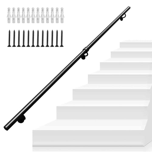 Treppe Handlauf Geländer Treppe Geländer, Treppengeländer Handlauf Metall Schmiedeeisen Schwarz Mehrere Größen Wandhalterung Unterstützung Kit Indoor Outdoor(13.1ft/400cm) von ZBORAVPIX