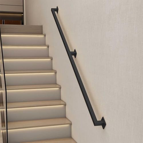 Treppe Handlauf Geländer Treppe Geländer, Treppenhandlauf Metallrohr Haltegriffe Wandhalterung Indoor Outdoor Multicolor Mehrere Größen(Black,14ft/4.2m) von ZBORAVPIX