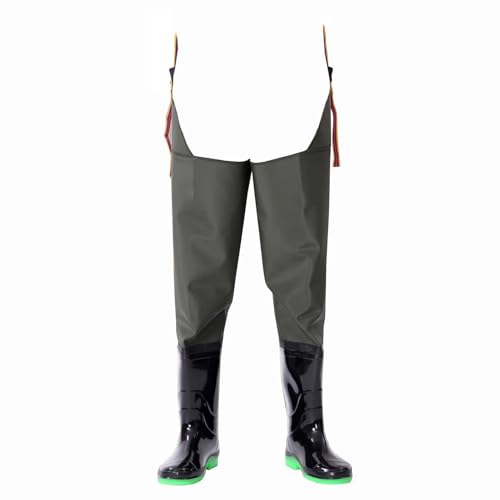 Wathosen zum Fischen, PVC Bootfoot Hip Wader for Männer Frauen 80cm hoch wasserdicht grün mehrere Größen(7.5) von ZBORAVPIX