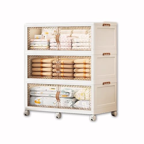 ZBORAVPIX Aufbewahrungsboxen mit Deckel, Zusammenklappbare transparente Boxen mit Tür und Rädern for Küche, Büro, Schlafzimmer(100x43x124 cm 3 Layers) von ZBORAVPIX
