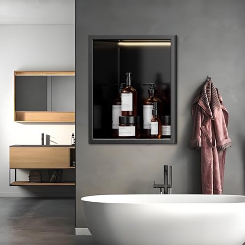 ZBORAVPIX Einbauregal Dusche Nische Alcove， Duschnische aus Edelstahl ohne Fliesen, mehrere Größen(with Light,32x32cm) von ZBORAVPIX