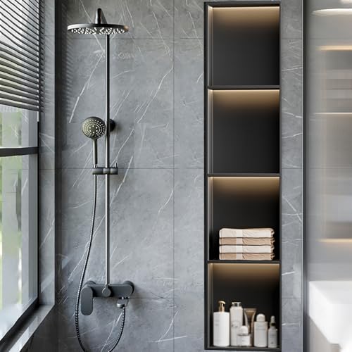 ZBORAVPIX Einbauregal Dusche Nische Alcove， LED Duschnische Edelstahl Schwarz Mehrere Größen(28x120x12.5cm) von ZBORAVPIX