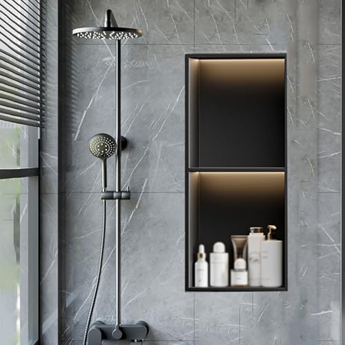 ZBORAVPIX Einbauregal Dusche Nische Alcove， LED Duschnische Edelstahl Schwarz Mehrere Größen(28x70x12.5cm) von ZBORAVPIX