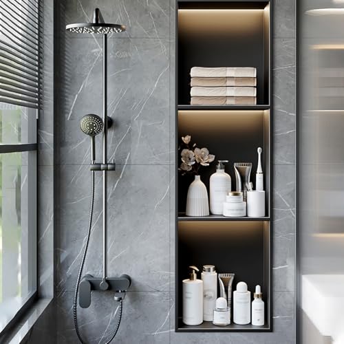 ZBORAVPIX Einbauregal Dusche Nische Alcove， LED Duschnische Edelstahl Schwarz Mehrere Größen(28x90x12.5cm) von ZBORAVPIX