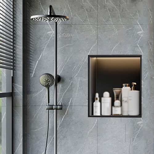 ZBORAVPIX Einbauregal Dusche Nische Alcove， LED Duschnische Edelstahl Schwarz Mehrere Größen(32x32x12.5cm) von ZBORAVPIX