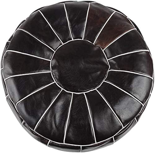 ZBORAVPIX Fußhocker Sitzsack Pouffe Chair， Echtes Rindsleder Leder Pouf große Bodenkissen handgemachte Bean Bag Wohnzimmer Dekor(Black) von ZBORAVPIX