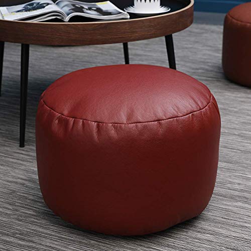 ZBORAVPIX Fußhocker Sitzsack Pouffe Chair， Kunstleder Pouffe Kissen Bequeme Fußstütze Runde Sitzsack Stuhl Dekor Fußhocker(Brown Red) von ZBORAVPIX