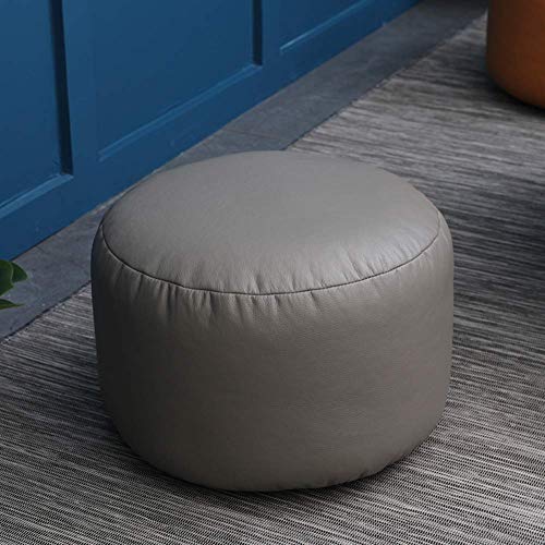 ZBORAVPIX Fußhocker Sitzsack Pouffe Chair， Kunstleder Pouffe Kissen Bequeme Fußstütze Runde Sitzsack Stuhl Dekor Fußhocker(Grey) von ZBORAVPIX