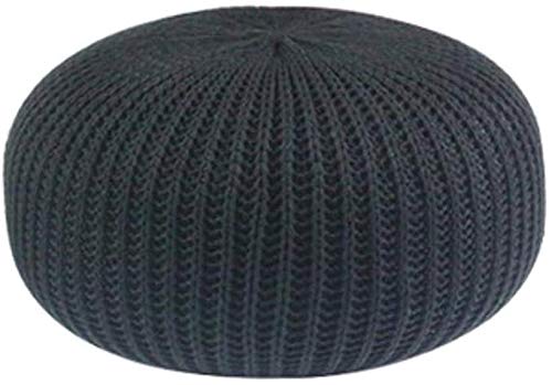 ZBORAVPIX Fußhocker Sitzsack Pouffe Chair， Runder geflochtener Kissenpouf aus Baumwolle, großer osmanischer Sitzsack-Fußhocker(Black) von ZBORAVPIX