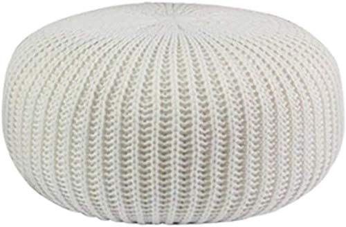 ZBORAVPIX Fußhocker Sitzsack Pouffe Chair， Runder geflochtener Kissenpouf aus Baumwolle, großer osmanischer Sitzsack-Fußhocker(White) von ZBORAVPIX