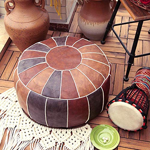 ZBORAVPIX Fußhocker Sitzsack Pouffe Chair， Rundes Kunstlederkissen Pouffe Sitzsack Stuhl Dekorativer Fußhocker Bequemer Fußstützensitzhocker(Light Tan) von ZBORAVPIX