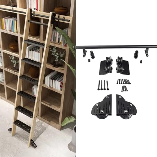 ZBORAVPIX Rollende Leiter Schiene Schiebehardware， Rolling Library Ladder Hardware Kit Stahl Track Boden Roller Räder Mehrere Größen Schwarz(20ft/610cm Track kit) von ZBORAVPIX