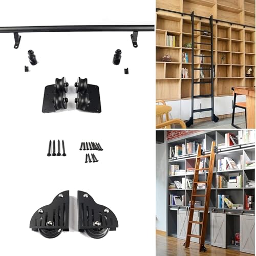 ZBORAVPIX Rollende Leiter Schiene Schiebehardware， Schmiedeeisen-Schiebeleiterschienen-Hardware-Kit, schwarz, mehrere Größen(3.3ft/100cm Track Kit) von ZBORAVPIX