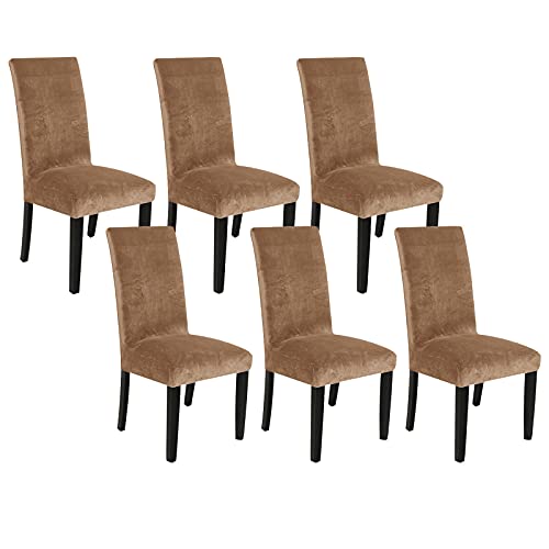 ZBORAVPIX Schutzhüllen für Esszimmerstühle， Samt StretchSoft Slipcover Protector Abnehmbare Waschbar for Wohnzimmer(Camel,Set of 6) von ZBORAVPIX