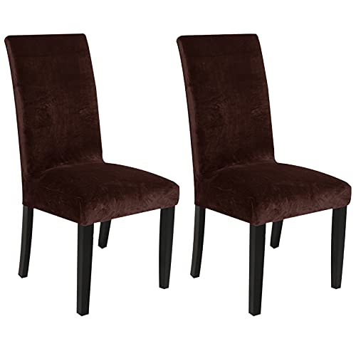 ZBORAVPIX Schutzhüllen für Esszimmerstühle， Samt StretchSoft Slipcover Protector Abnehmbare Waschbar for Wohnzimmer(Deep Coffee,Set of 2) von ZBORAVPIX