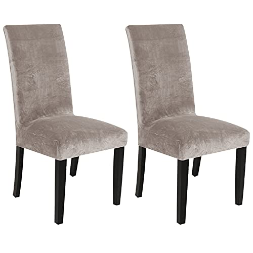 ZBORAVPIX Schutzhüllen für Esszimmerstühle， Samt StretchSoft Slipcover Protector Abnehmbare Waschbar for Wohnzimmer(Taupe,Set of 2) von ZBORAVPIX