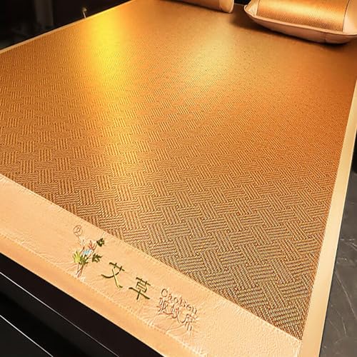 ZBORAVPIX Sommer-Schlafmatte Bett, Faltbare Rattan-Kühlschlafmatte mit Wermut, 2er-Pack, Mehrfarbig, mehrere Größen(Gold,180 * 200cm) von ZBORAVPIX