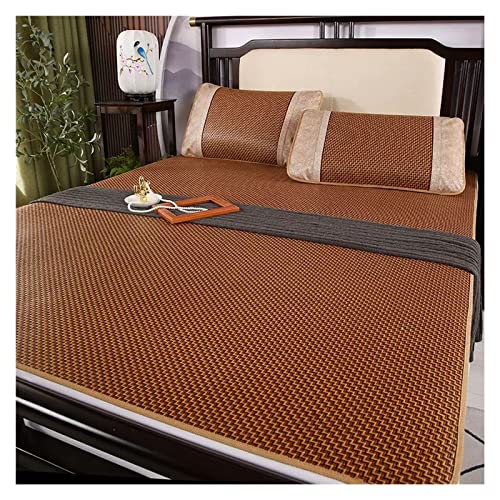 ZBORAVPIX Sommer-Schlafmatte Bett, Rattan-Bambus-Matratzenauflage mit Kissenbezug, 2er-Pack, Braun, mehrere Größen(Brown a,100x195cm) von ZBORAVPIX