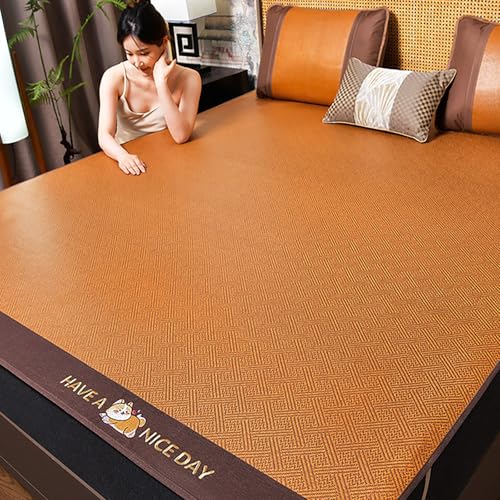 ZBORAVPIX Sommer-Schlafmatte Bett, Rattanmatte for Bett, Schlafkühlung, mit Kissenbezug, Mehrfarbig, mehrere Größen(Brown,200 * 220cm) von ZBORAVPIX