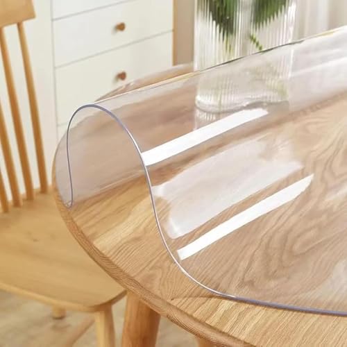 ZBXXSC Tischfolie Rund Transparent Mit Abgeschrägte Kante,Tischdecke Transparent Matt,Wasserdicht PVC Tischschutzfolie 2 Mm Dicker Folie Für Esstisch, Couchtisch(A,Round 160cm) von ZBXXSC