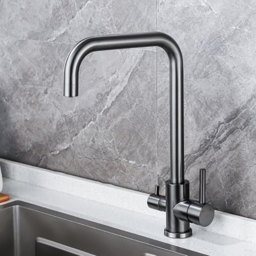 3-Wege Küchenarmatur, Küchenspüle Wasserhahn 3-Wege rotieren 2 Griffe heißes und kaltes Wasser gereinigtes Wasser Edelstahl 3 Wege Küchenarmatur-Weiß 3-Wege Küchenarmatur, Küchenspüle Wasserhahn 3-Wege rotieren 2 Griffe heißes und kaltes Wasser gereinigtes Wasser Edelstahl 3 Wege Küchenarmatur-Weiß von ZCCZJS