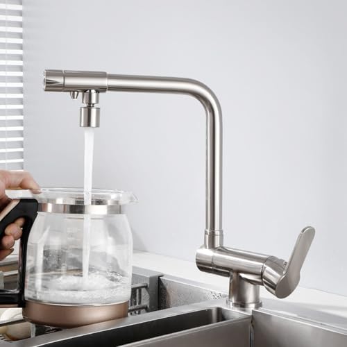 3-Wege Küchenarmaturen im Inneren Fenster gebürsteter Küchenspüle Mixer Wasserhahn 3 Wege Messing 360 ° Drehspüle Wasserhahn-Pushed Beauty Comes Comes Comes von ZCCZJS