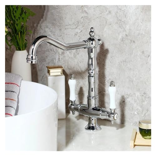 360 Schwenk 2 Griffe Küche Badewaschbecken Becken Wasserhahn Deck Mount Helle Chrom -Schwenk -Waschbeckenmischer Wasserhaken, einfache Installation von ZCCZJS