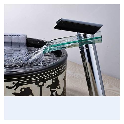 Arbeitsplatte Installation Glasdüse Becken Wasserhahn Eingriff Wasserfall Badezimmer Wasserhahn verchromtes Badezimmer Heißer und kaltes Wasserhahn ein Loch (hoher Stil gebürstet) von ZCCZJS