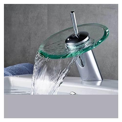 Arbeitsplatte Installation Glasdüse Becken Wasserhahn Eingriff Wasserfall Badezimmer Wasserhahn verchromtes Badezimmer Heißer und kaltes Wasserhahn ein Loch (hoher Stil gebürstet) von ZCCZJS