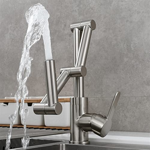 Badezimmerbecken Wasserhahn gebürstetes goldenes Küchenspüle Wasserhähne, heiße und kalte Messing -Mischmixer, ein Griff Deck 360 Grad Rotatable Badezimmerarmaturen von ZCCZJS