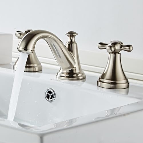 Badezimmerbeckenmischer Wasserhahn 3 Loch Messing 2 Griffe heiß und kaltes Wasser Waschbecken Wasserhahn. Badezimmerbeckenmischer Wasserhahn 3 Loch Messing 2 Griffe heiß und kaltes Wasser Waschbecken Wasserhahn. von ZCCZJS