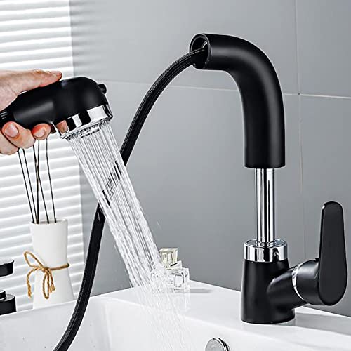 Badezimmerhahn mit Ausziehen von Spray Messing Heiße und kaltes Wasser Dual-Modus-Düse Multifunktionsbecken Wasserhähne-Weiß (Blanc) von ZCCZJS