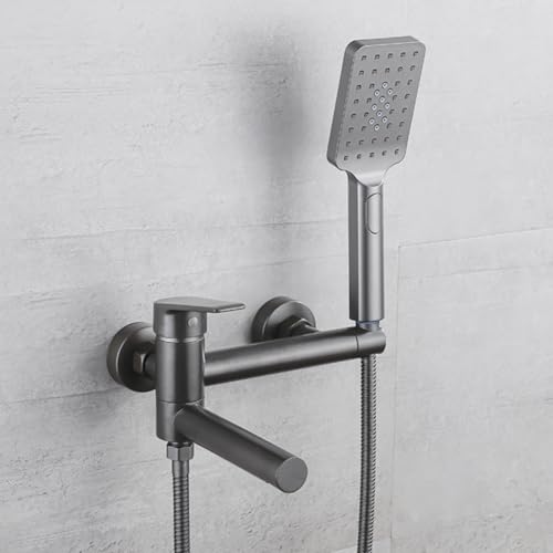 Badmixer-Klopfen mit Duschgrau Wandmontage Tap Bad Showe Messing Single Hebel mit langem Schwenkspot Bad Taps-A von ZCCZJS