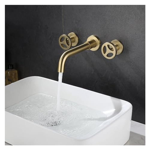Basin Wasserhahnwand montiert zwei Griffe kalt und heiß gebürstete goldene Waschbecken, einfache Installation Basin Wasserhahnwand montiert zwei Griffe kalt und heiß gebürstete goldene Waschbecken, einfache Installation von ZCCZJS
