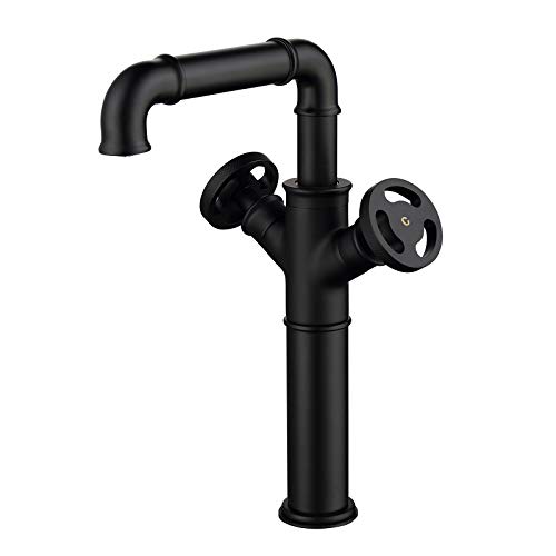 Black Industrial Style Messing Badezimmerarmatur mit Doppelgriff Eins Loch -Beckenmixer Tippdeck montiertes Waschtischstafel für heißes und kaltes Wasser von ZCCZJS