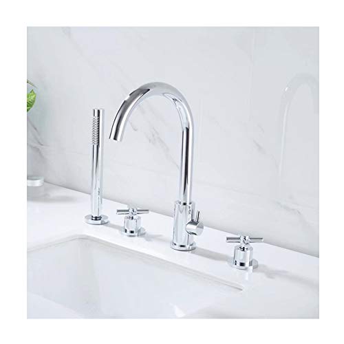 Duschbadewanne Wasserhahn mit Hand Dusche Messing Badewanne Füllstoff Set Deck montiert multifunktional Doppelkreuzgriff Badezimmer Duschmischmischer Zapfs von ZCCZJS