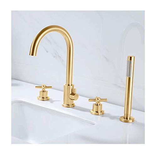 Duschbadewanne Wasserhahn mit Hand Dusche Messing Badewanne Füllstoff Set Deck montiert multifunktional Doppelkreuzgriff Badezimmer Duschmischmischer Zapfs Duschbadewanne Wasserhahn mit Hand Dusche Messing Badewanne Füllstoff Set Deck montiert multifunktional Doppelkreuzgriff Badezimmer Duschmischmischer Zapfs von ZCCZJS