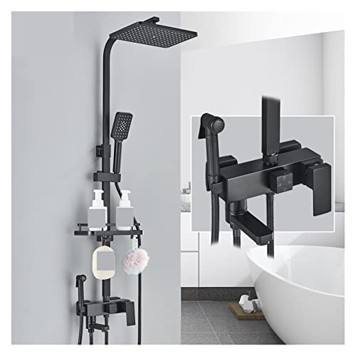 Duschkopf Duscharmaturen Kit, Duschsystem Schwarze Messing Duscharmaturen Set Badewanne mit Badregal 4 Funktionen Höhenhöhe Anpassung Duschmischer Kran Niederschlag Duschkopf UI Duschkopf Duscharmaturen Kit, Duschsystem Schwarze Messing Duscharmaturen Set Badewanne mit Badregal 4 Funktionen Höhenhöhe Anpassung Duschmischer Kran Niederschlag Duschkopf UI von ZCCZJS