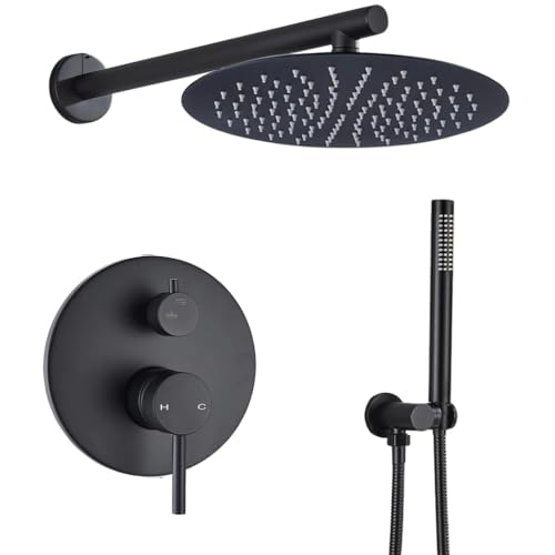 Duschkopf Duschsets für Badezimmer Mattschwarzer Dusche Wasserhahn versteckter Messing Niederschlag Duschmischer Tippen Sie ein Griff Bad Regen Heiße kalte Wasserhahn 16 Zoll Dusch Set Dusch Ui von ZCCZJS