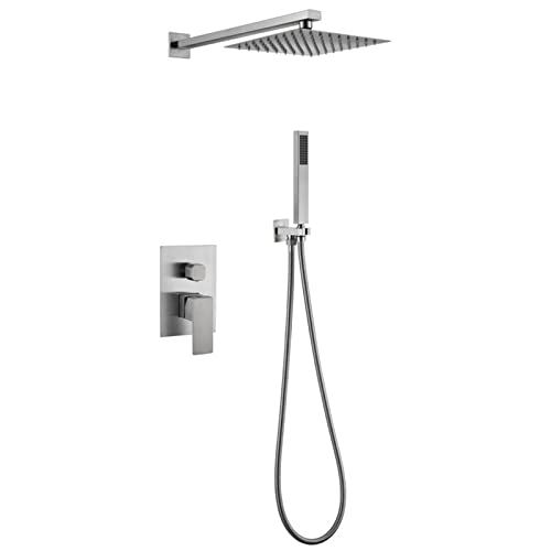 Duschkopf-Duschsystem, wandmontierte Duscharmäuren Set, 304 Edelstahl-Duschmischmischhahn mit Regenduschkopf und Handheld-Dusche (Roh-In-Ventilkörper und Verkleidung inbegriffen), gebürstetes Gold von ZCCZJS