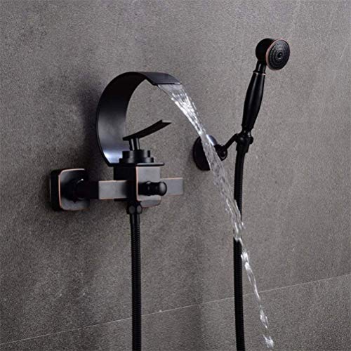 Duschkopf Wasserfall Badewannenanschläge Chrom Duschset Schwarzer Badewanne Mixer TAP Contral Duschwandhalterung für Badezimmer Mode Dusch UI von ZCCZJS