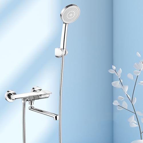 Duschmischer Wandmontaged Bad Duschmischer Heiß und kaltes Eingriff Messing Badewanne Wasserhahn Set Bad Duschmischer Taps Chrome Enterprise Mixer Dusch UI von ZCCZJS