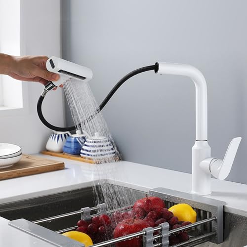 Küchenspüle Mixer Wasserhahn weiß mit Pull Down Sprühgerät Schwenk heiß und kaltes Wasser Eingriff aus Edelstahl Küche Spülbecken Wasserhahn-Weiß Küchenspüle Mixer Wasserhahn weiß mit Pull Down Sprühgerät Schwenk heiß und kaltes Wasser Eingriff aus Edelstahl Küche Spülbecken Wasserhahn-Weiß von ZCCZJS