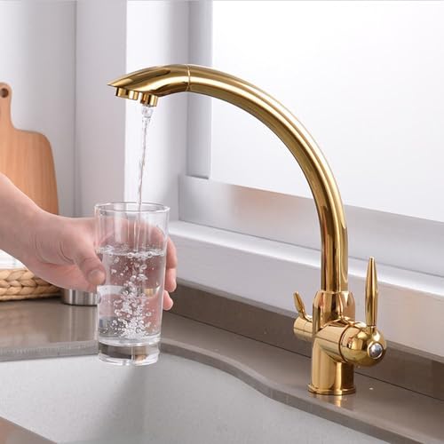 Küchenspüle Wasserhahn 3 Wege Küchenarmatur Messing 2 Griffe 360 ° Schwenkküchenspüle Wasserhahngold Küchenspüle Wasserhahn 3 Wege Küchenarmatur Messing 2 Griffe 360 ° Schwenkküchenspüle Wasserhahngold von ZCCZJS