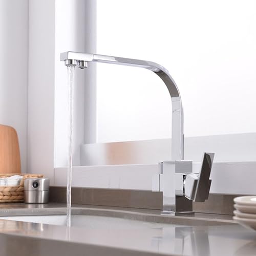 Küchenspüle Wasserhahn 3 Wege Küchenarmatur Messing Schwenkküchenspüle Mixer Wasserhahn 3-Wege ein Loch 2 Griffe-chrom plattiert Küchenspüle Wasserhahn 3 Wege Küchenarmatur Messing Schwenkküchenspüle Mixer Wasserhahn 3-Wege ein Loch 2 Griffe-chrom plattiert von ZCCZJS