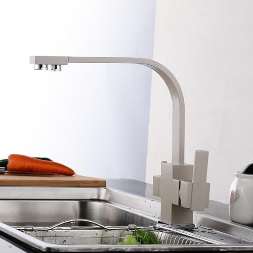 Küchenspüle Wasserhahn 3 Wege Küchenarmatur Messing Schwenkküchenspüle Mixer Wasserhahn 3-Wege ein Loch 2 Griffe-chrom plattiert Küchenspüle Wasserhahn 3 Wege Küchenarmatur Messing Schwenkküchenspüle Mixer Wasserhahn 3-Wege ein Loch 2 Griffe-chrom plattiert von ZCCZJS