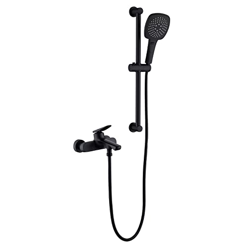 Matte schwarze Wanne Wasserhahnwand Montage Badewanne Wasserhahn Eingriff 2 Löcher Wannenfüllhahn Wasserhahn Messing Mischmischhahn mit 3 Spray -Handheld -Dusche und Duschschieber von ZCCZJS