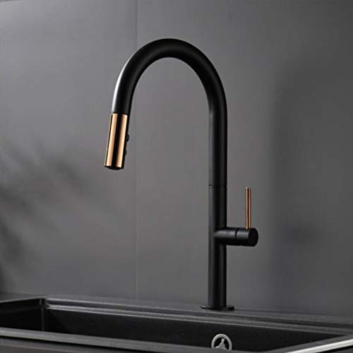 Roségold und Weiß herausziehen Küchenarmatur mit 360 -Grad -Rotation moderner Waschbeckenmixer Hahn für heißes und kaltes Wasser von ZCCZJS